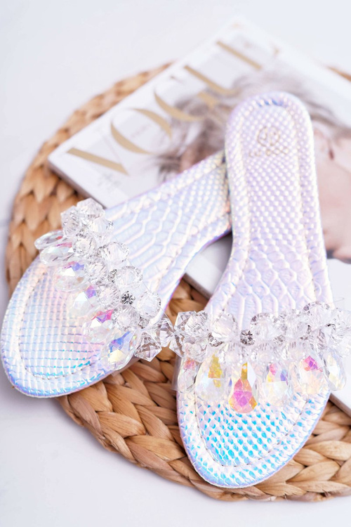 Жіночі шльопанці з цирконами Lu Boo Gasoline Silver Mediana