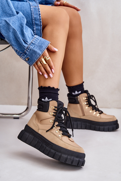 Жіночі утеплені ботильйони на платформі коричневі Jelenia