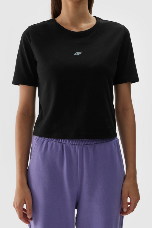 Жіноча бавовняна футболка Slim Cropped 4F чорна 4FWAW24TTSHF1701-20S