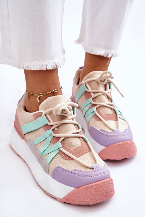 Жіночі замшеві кросівки на платформі бежево-рожеві Rohan