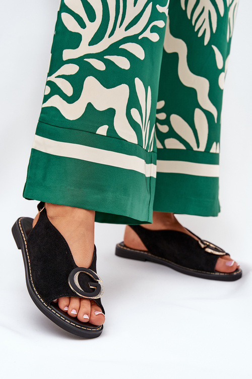 Елегантні жіночі босоніжки з золотим декором на плоскій підошві Чорні S.Barski KV27-053