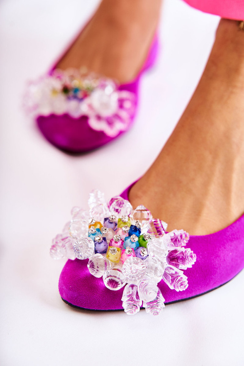 Замшеві балетки на високих підборах з декором темно-рожевий Elena