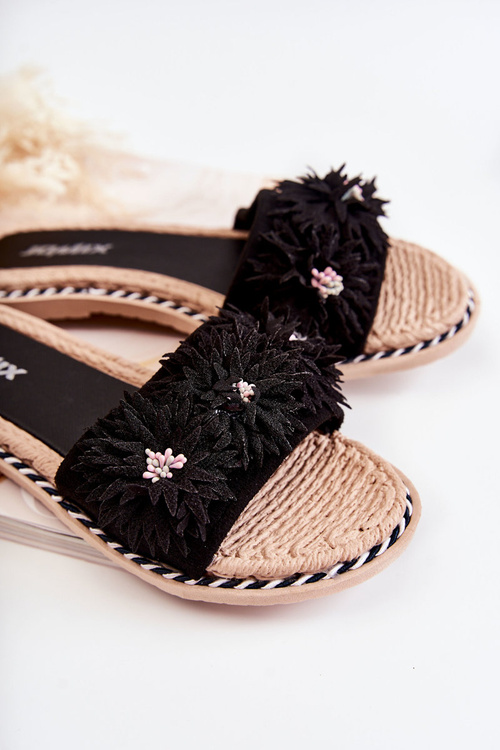 Жіночі тапочки з матеріалом Квіти Чорні Susana