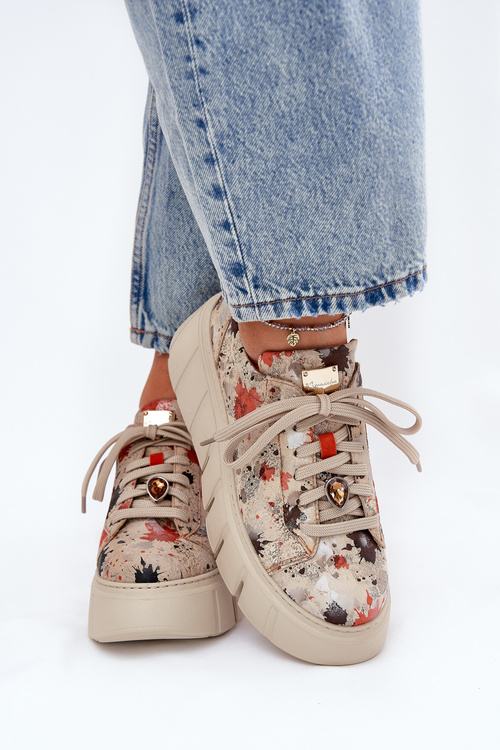 Шкіряні Кросівки На Платформі Maciejka 06891-18 Бежеві