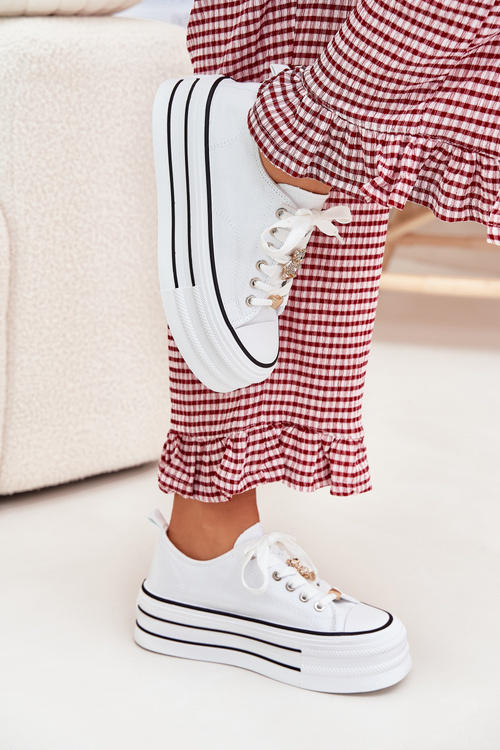 Жіночі Кросівки На Платформі З Золотими Акцентами Білі Fiorina