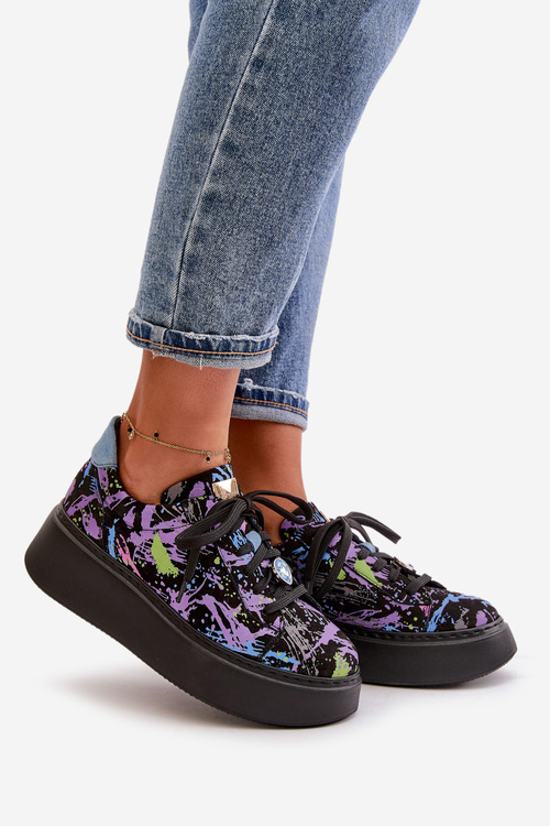 Шкіряне спортивне взуття на платформі фіолетове Maciejka 06191-05