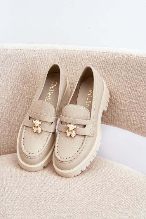 Шкіряні мокасини з ведмедиком CheBello 4291 Світло-бежевий