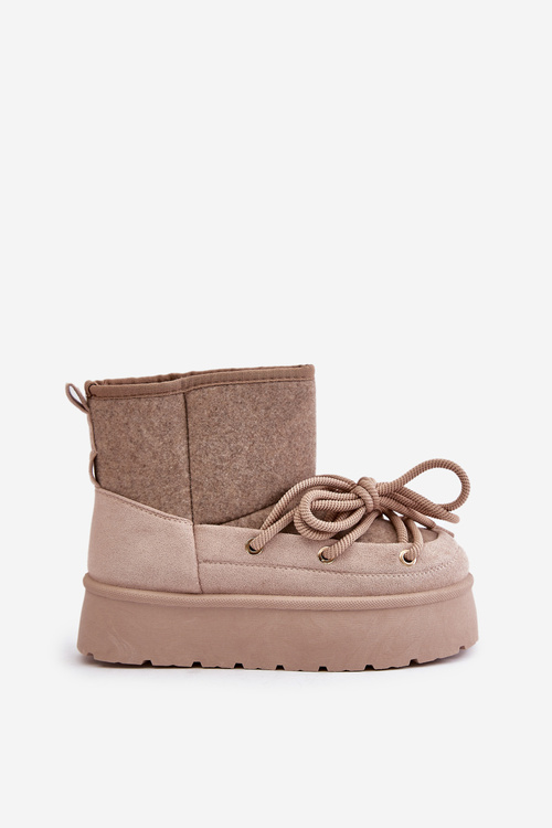Снігові черевики зі шнурівкою на платформі бежеві Mavora