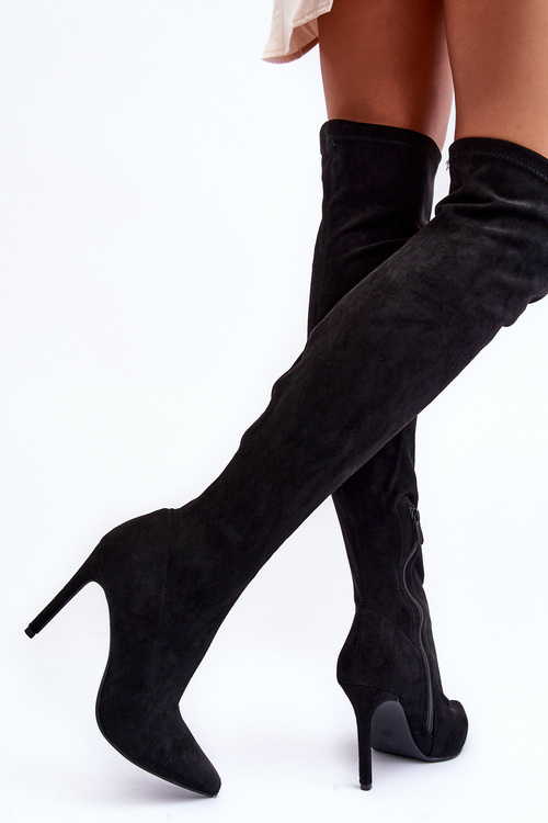 Чорні замшеві чоботи Calfi на каблуці вище коліна