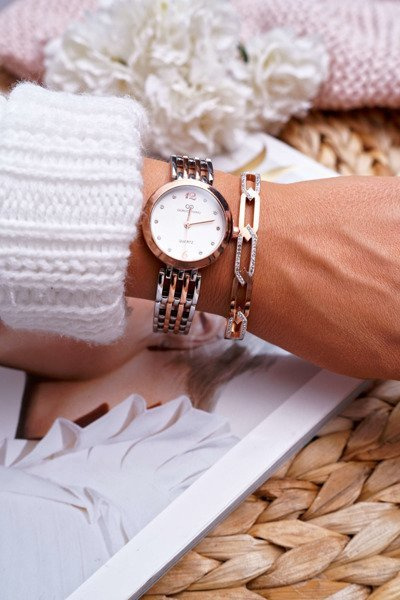 Жіночий сталевий браслет з цирконами Рожеве золото Etienne