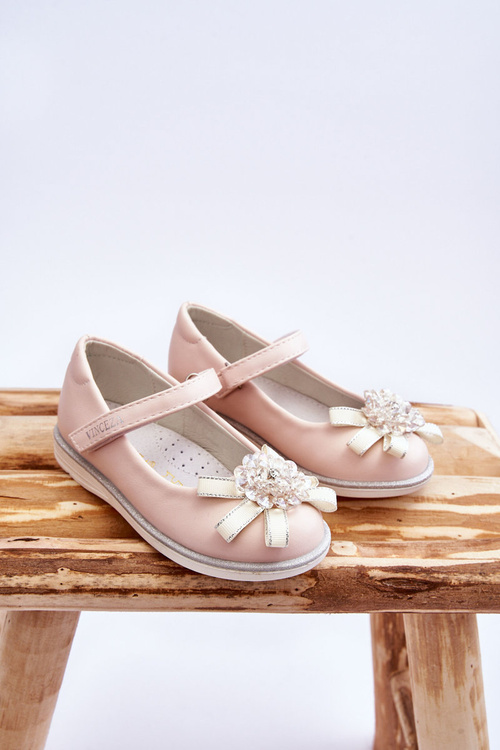 Дитячі балерини на липучці з декоративною квіткою Рожева Фрея