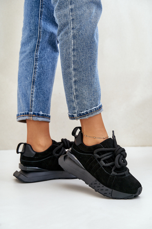 Жіночі замшеві кросівки на платформі з товстою шнурівкою Artiker 54C1464 Чорні