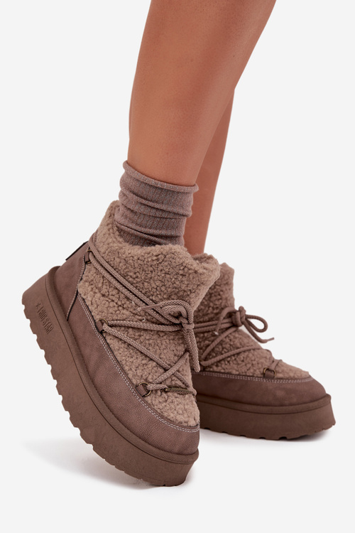 Жіночі Чоботи На Платформі З Шершею Типу Баранець SS274112 Коричневі