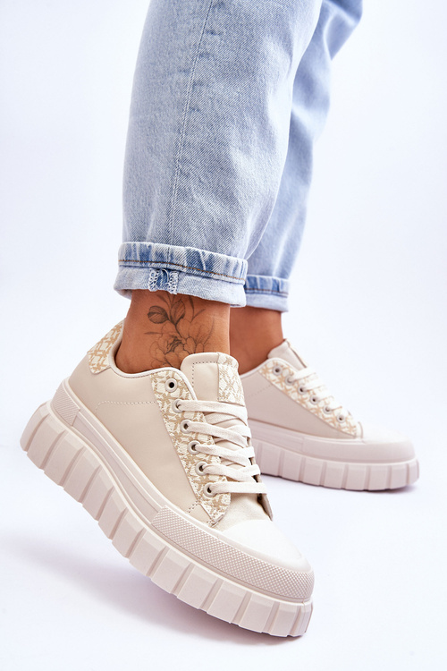 Жіночі шкіряні кросівки на платформі бежеві Alison