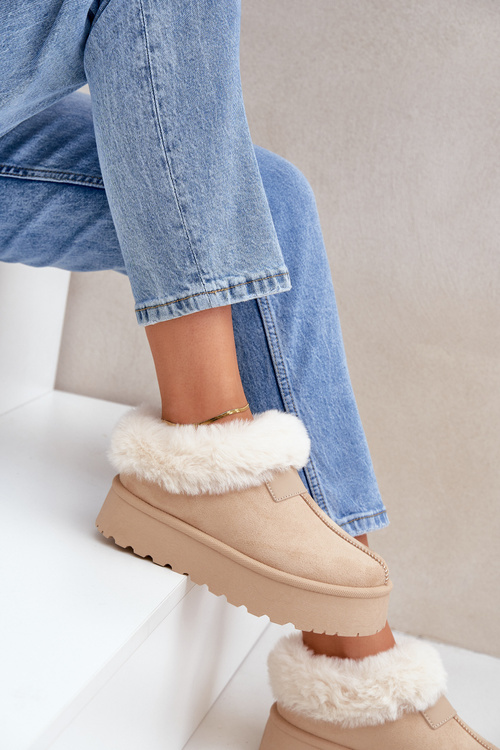 Снігоступи З Низьким Чоботом З Пухнастим На Платформі Еко Замшеві Світло-Бежеві Neathoria