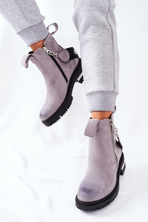 Чоботи утеплені на блискавці Кортона сірого кольору