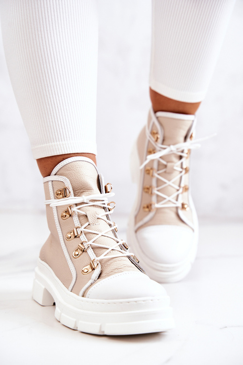 Шкіряні чоботи бежево-білі Letty