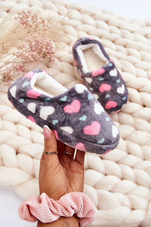 Дитячі утеплені тапочки в серці сірі Meyra