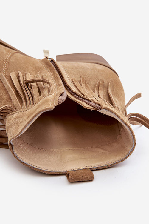 Замшеві жіночі чоботи Zazoo 3430 з бахромою бежеві