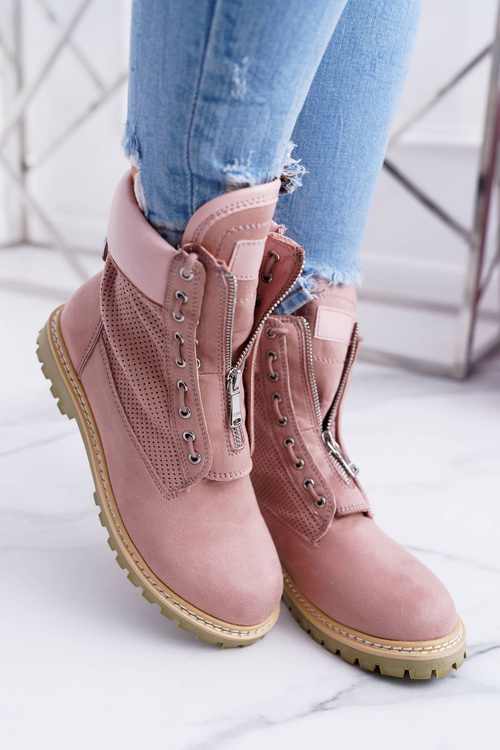 Жіночі замшеві кросівки Lu Boo Powder Pink Trappers Zippers Nancy