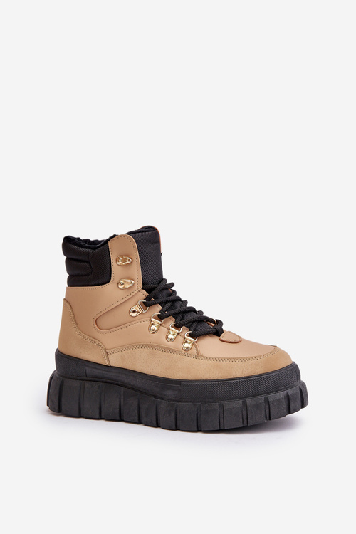 Жіночі утеплені ботильйони на платформі коричневі Jelenia