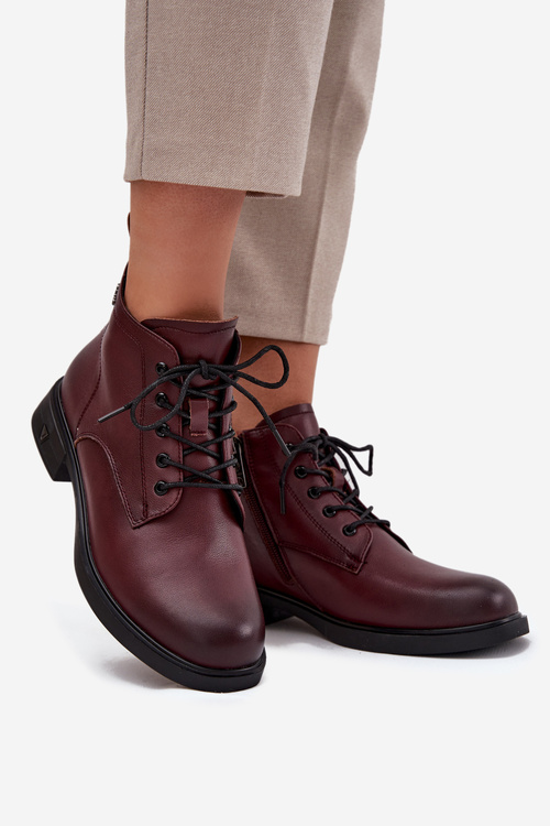 Зігріті шкіряні жіночі чоботи на низькому каблуці Vinceza 39953 Бордо