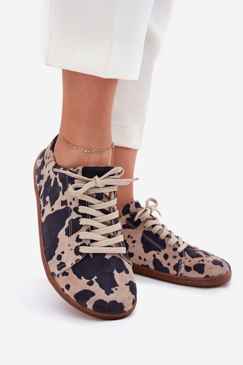 Жіночі Замшеві Barefoot Кросівки З Смугами Zazoo N1120 Коричнево-Бежеві