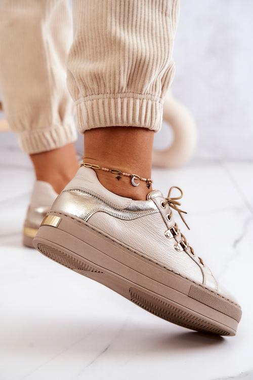 Шкіряні спортивні туфлі на платформі світло-бежевого кольору Mary Ann