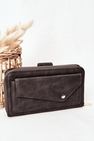 Великий жіночий гаманець з кишенею сірий