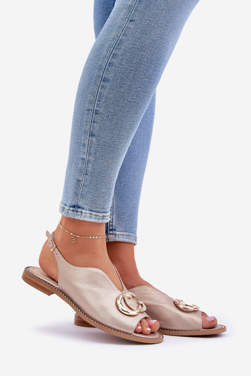 Шкіряні Сандалі На Плоскому Каблуці З Декором Лаура Мессі 2865 Золоті