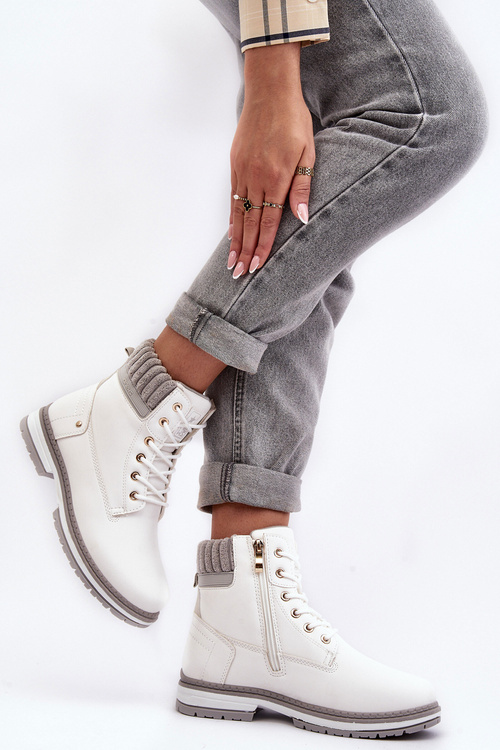 Жіночі шкіряні зимові черевики з підкладкою білого кольору Katalis