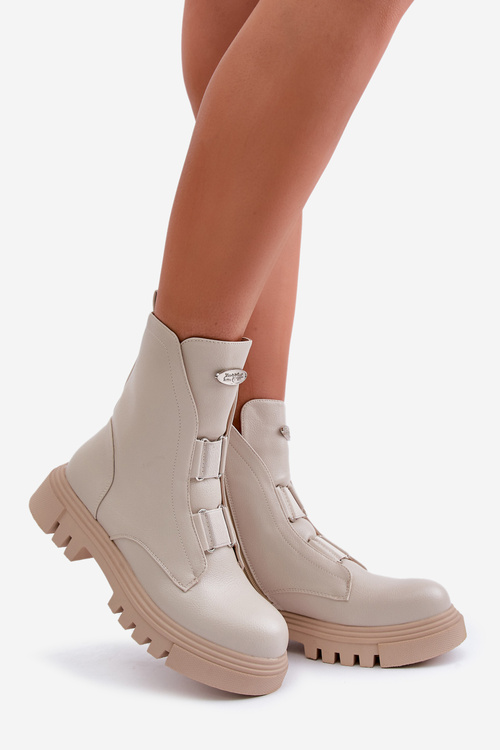 Жіночі робочі черевики на флісовій підкладці з блискавкою з екошкіри світло-бежевий Mailyra