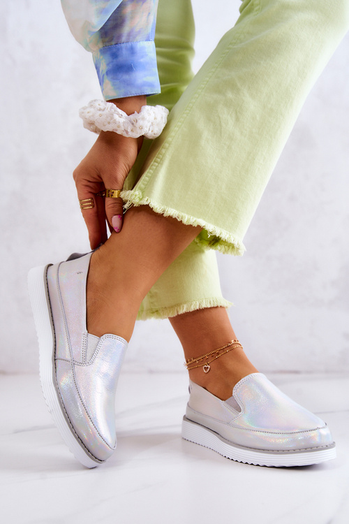 Жіночі шкіряні сліпони S.Barski Голографічні сріблясті