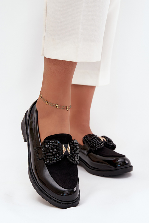 Лаковані Жіночі Мокасини З Бантом S.Barski HY51-319 Чорні