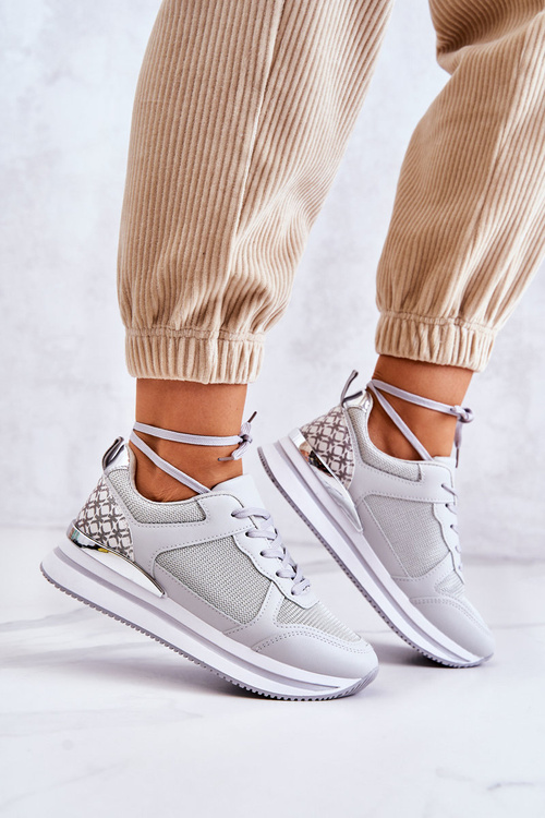 Жіночі класичні спортивні туфлі на танкетці сірі Advanced