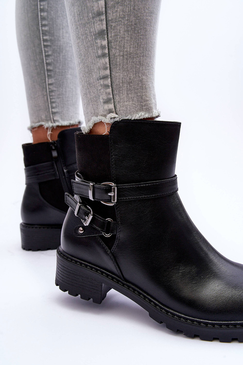 Жіночі шкіряні чоботи з ремінцями чорні норки