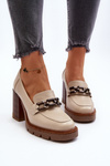 Човники на масивному каблуці з бежевим декором Oradna