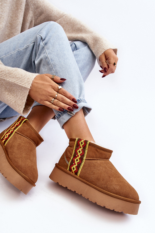 Шкіряні Замшеві Чоботи Для Снігу Жіночі На Грубій Підошві Кемел Вебіссат