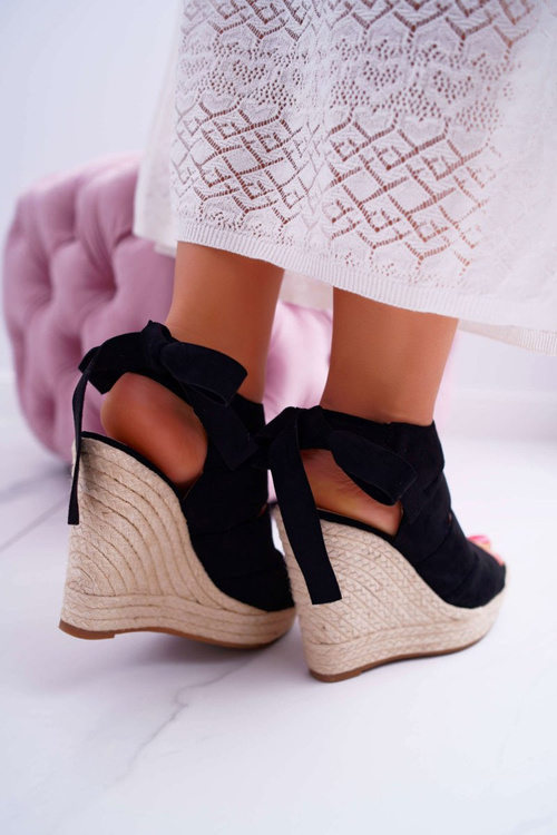 Жіночі босоніжки на анкерній лляній зав'язці чорного кольору Cantare