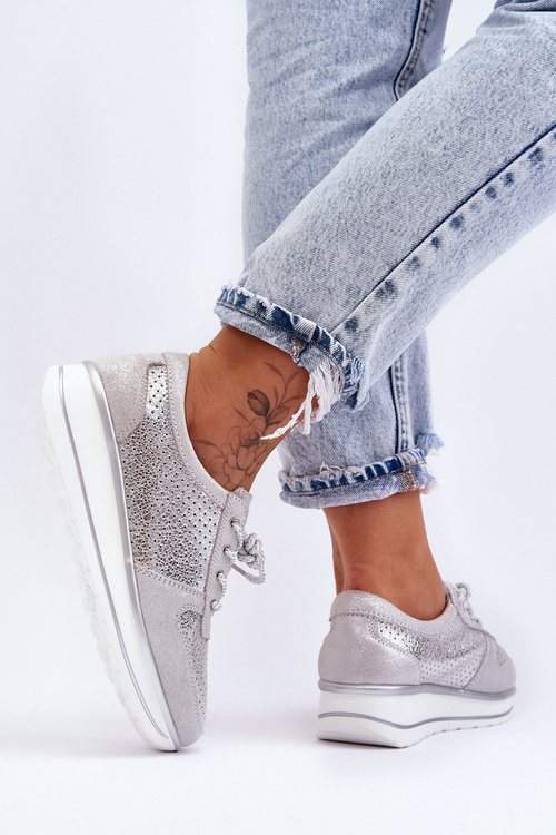 Шкіряне спортивне взуття з перфорацією S.Barski AL22246 Silver