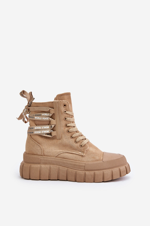 Чоботи жіночі на платформі з декоративною шнурівкою Edidda коричневого кольору