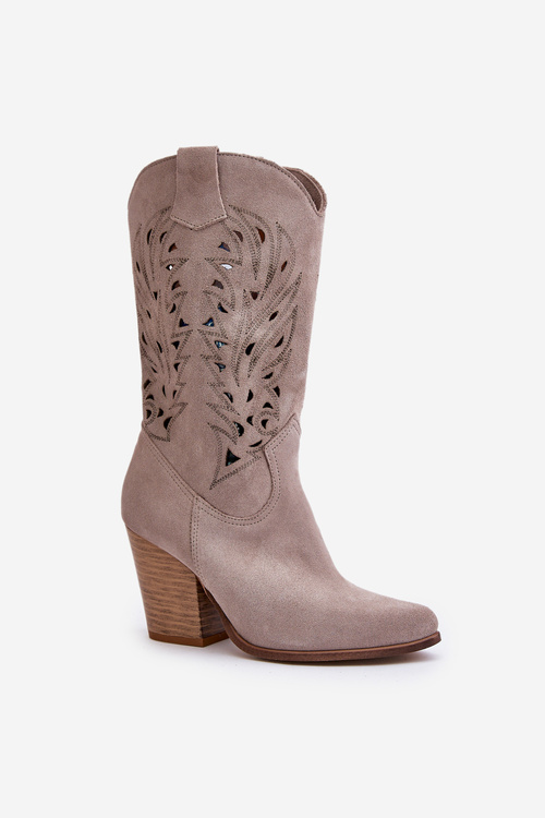 Вирізані чоботи на каблуці замшеві Lewski 3609 Cappuccino