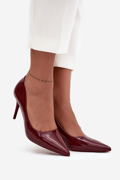 Лаковані еко-шкіряні жіночі туфлі на підборах з гострим носком Bordeaux Jadira