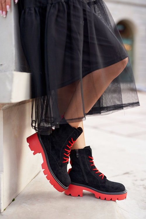 Жіночі черевики на плоскій підошві Black Red Malawi