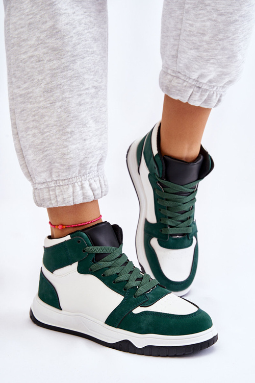 Високе жіноче спортивне взуття Кросівки біло-зелені Rumor