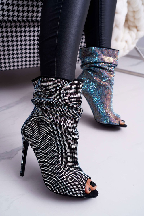 Чорні черевики Lu Boo на шпильці з цирконами