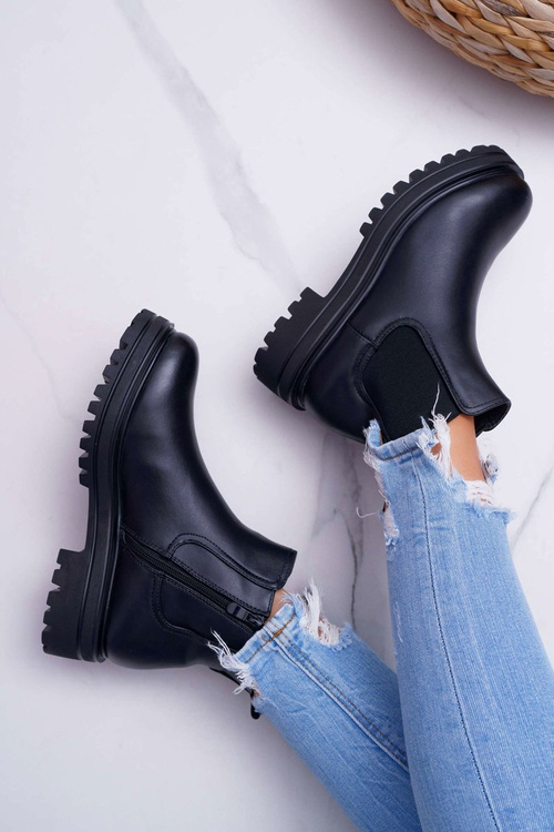 Чоботи жіночі на плоскій підошві Теплі чорні Оріон