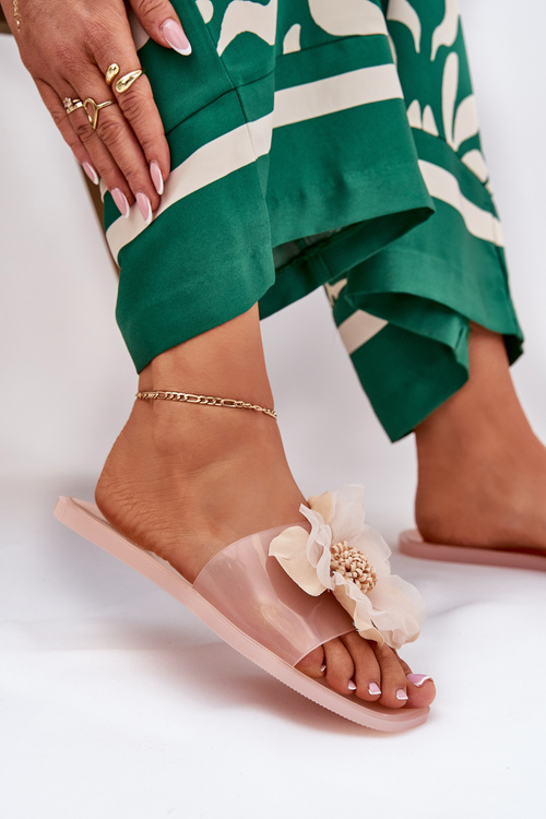 Прозорі Плоскі Жіночі Сандалі З Штучною Квіткою Нюд Вобетта