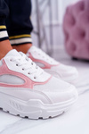 Спортивне жіноче взуття на товстій підошві білі рожеві HighStep