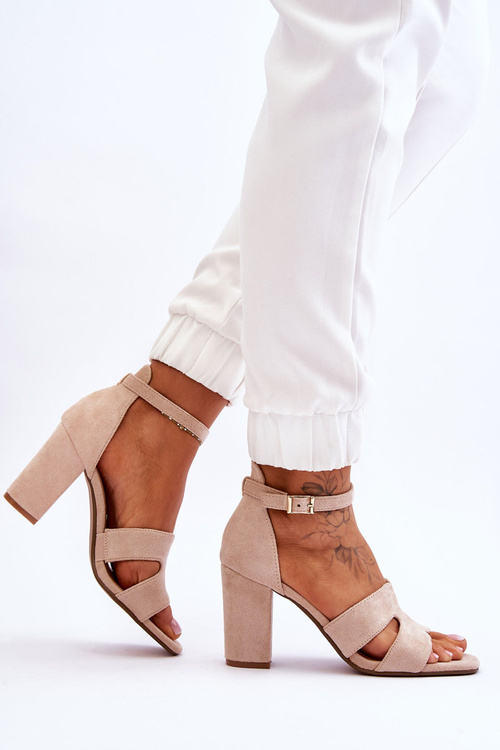 Модні замшеві босоніжки на високих підборах бежеві Aubrey